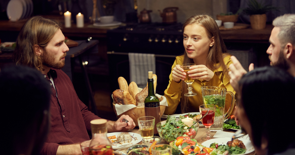 Family talking over dinner