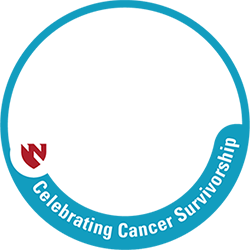 A circular frame that says "Celebrating Cancer Survivorship" at the bottom. 