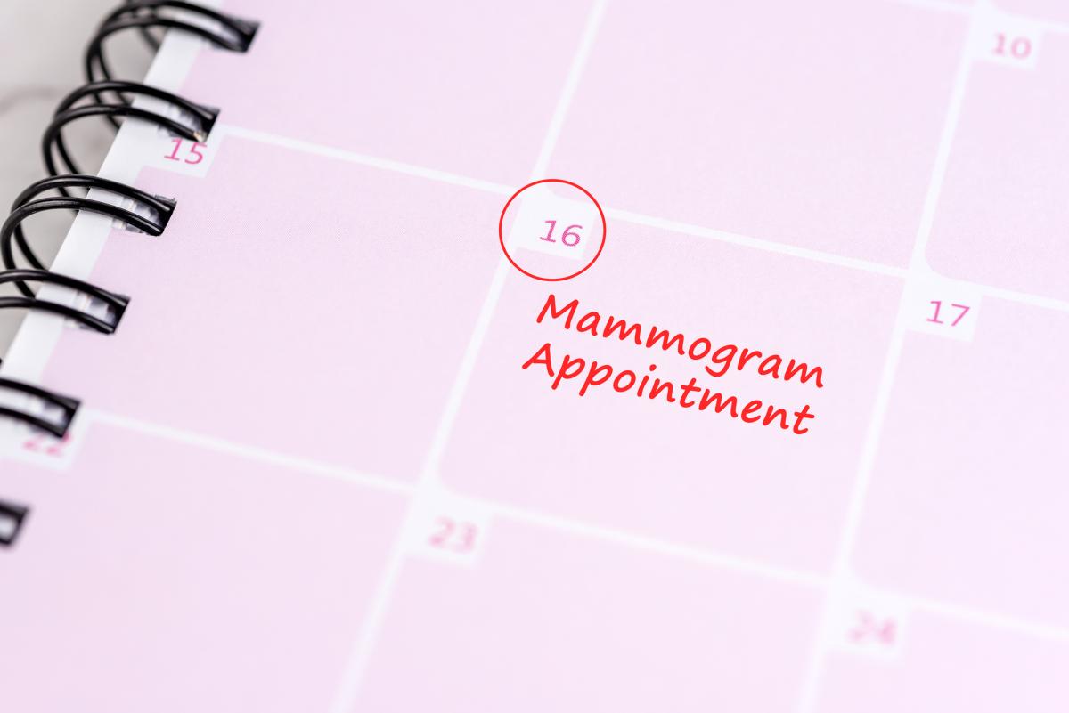 Calendar with a mammogram appointment