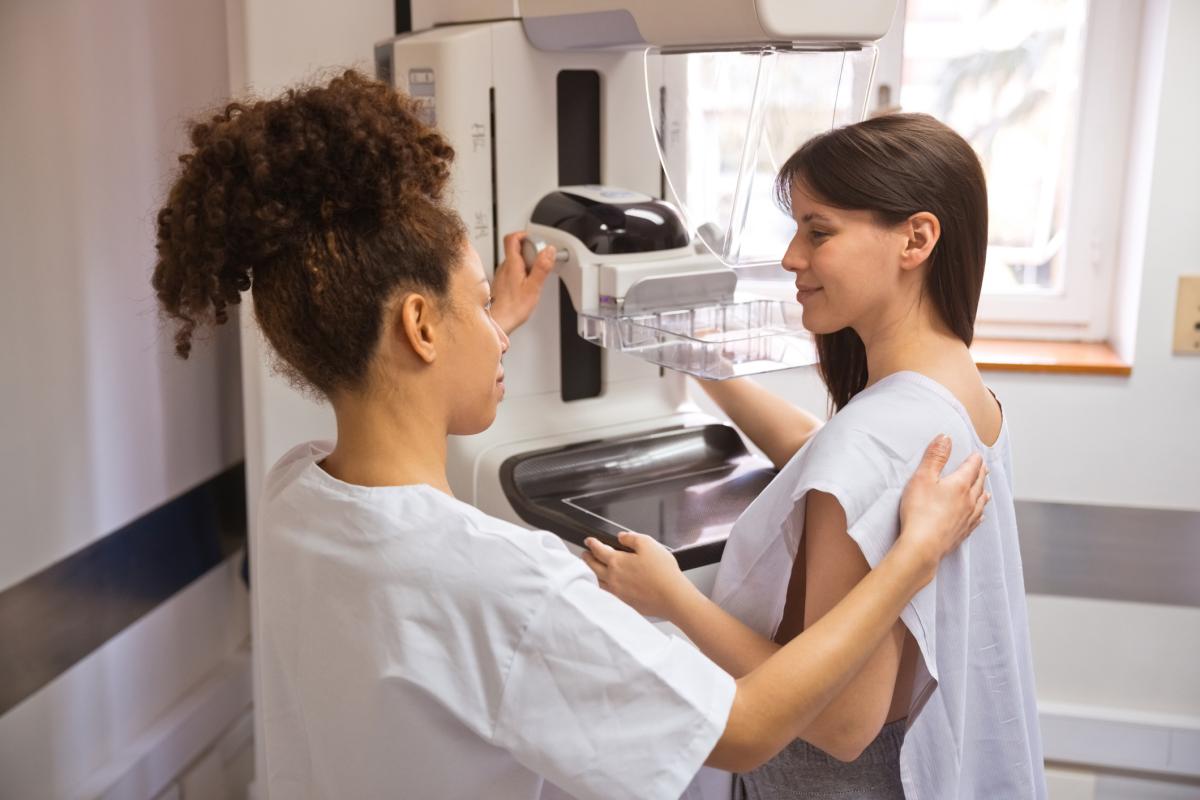 Woman getting a mammogram