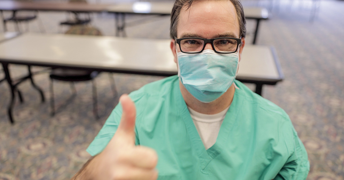 Daniel W. Johnson, MD, critical care anesthesiologist, shortly after getting his first COVID-19 vaccine.