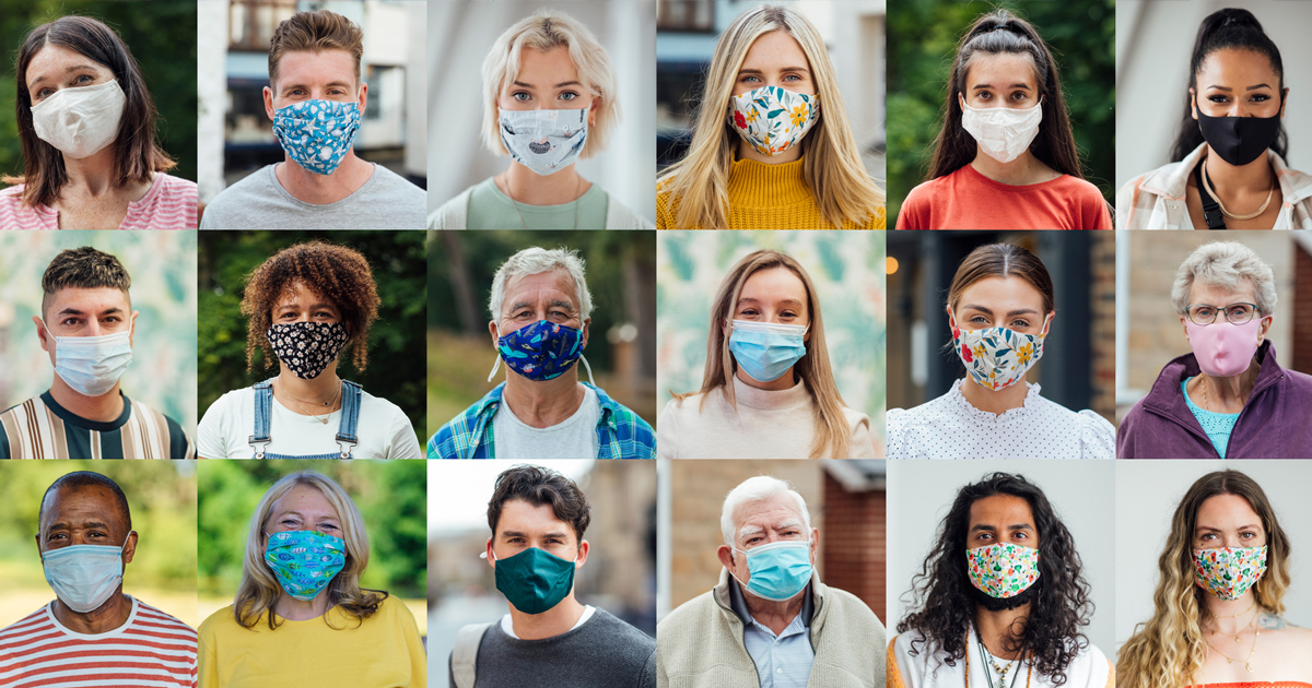 compilation of people wearing face masks