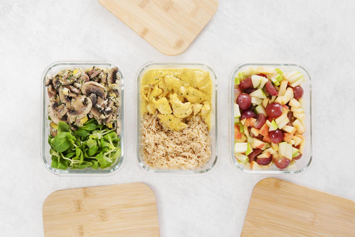 Meal prep containers full of food