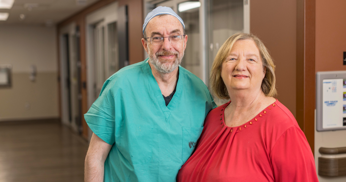 Advanced heart failure and transplant cardiologist Ronald Zolty, MD, and patient Nancy McCabe