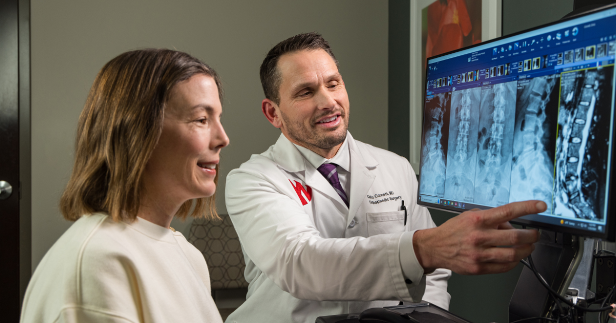 Karen Linnell, patient, with Chris A. Cornett, MD, orthopaedic surgeon