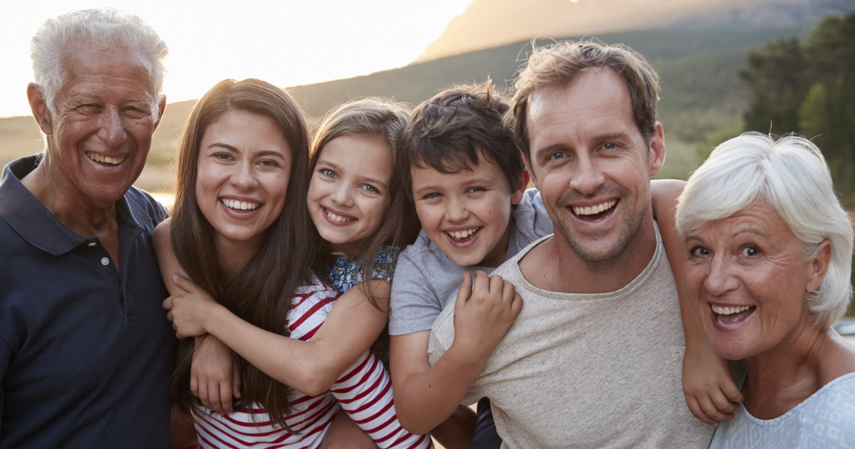 Grandparents, parents, girl and boy