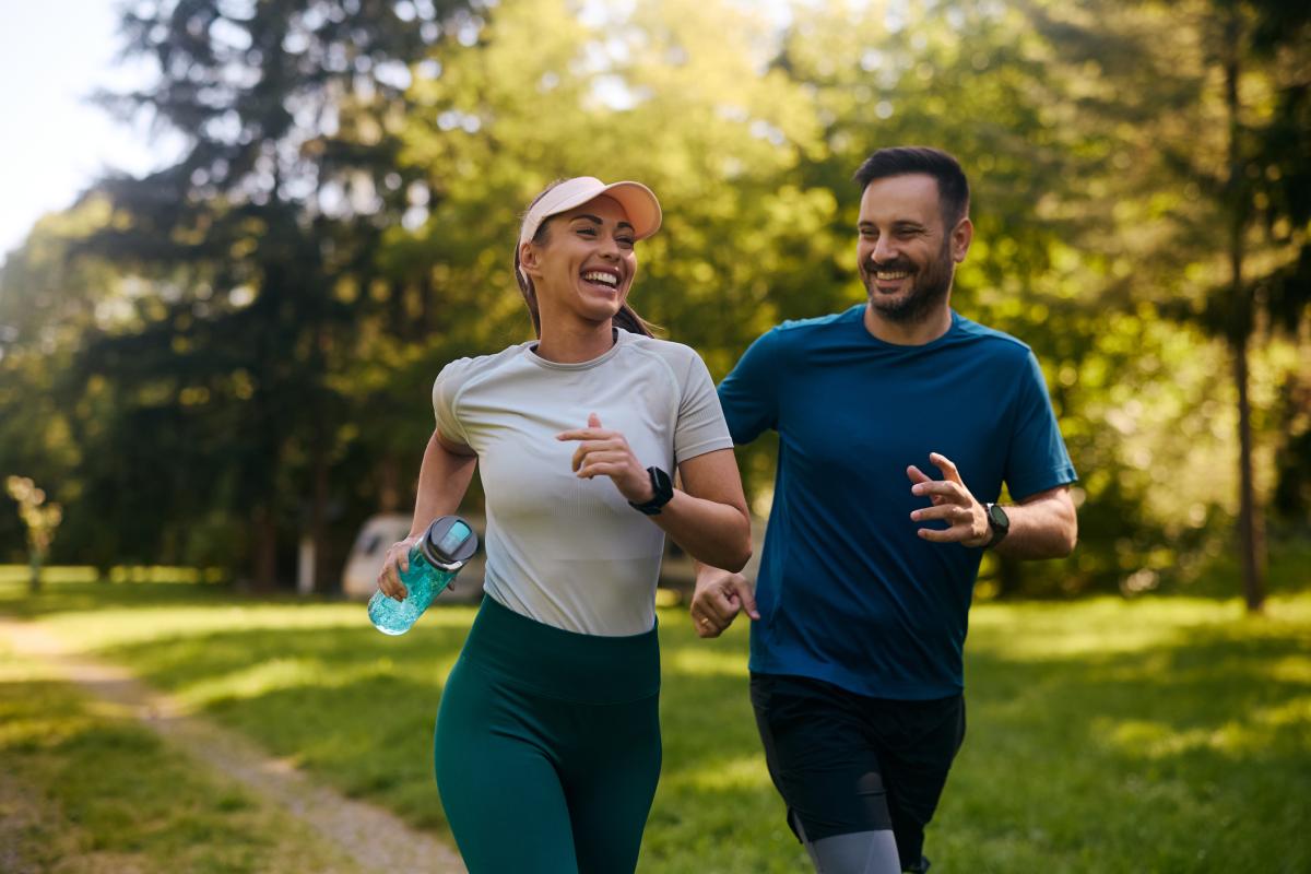 Man and woman running