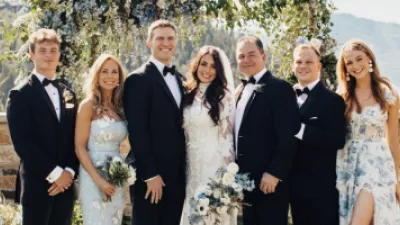 Stacie Greene, Michael and Colby Zeuli, Kenneth Greene and family celebrate after Michael and Colby's wedding.