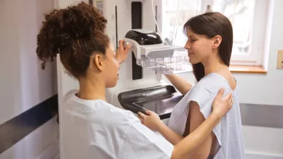 Woman getting a mammogram