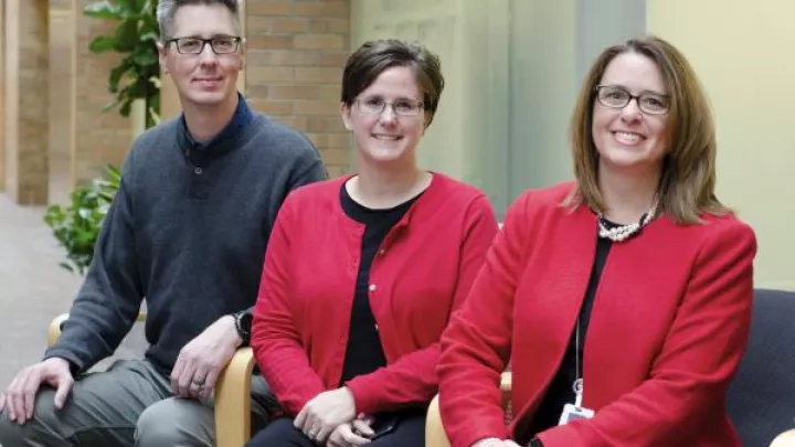 (From left to right) Chris Bultsma, Jocelyn Pearson and Cindy Sutton are credited for their quick action when a Mutual of Omaha employee collapsed walking into work.