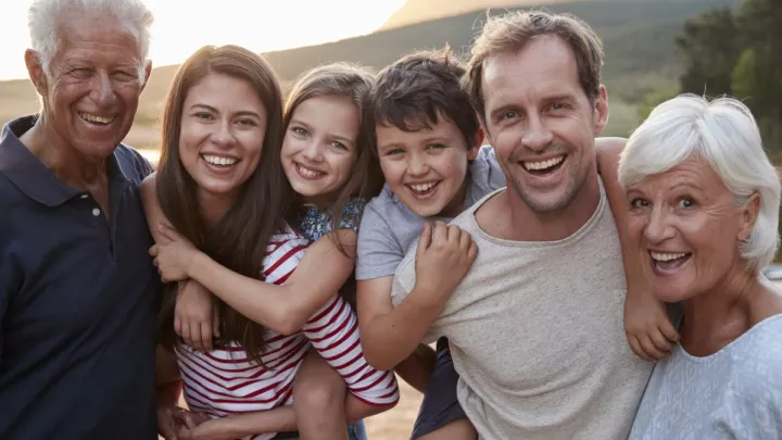 Grandparents, parents, girl and boy