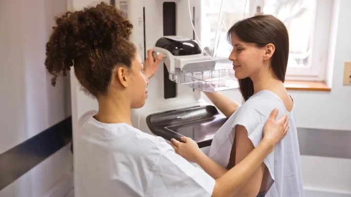 Woman getting a mammogram