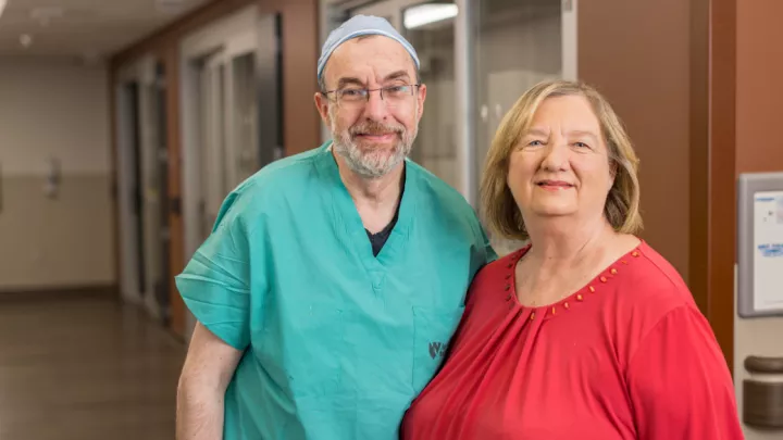 Advanced heart failure and transplant cardiologist Ronald Zolty, MD, and patient Nancy McCabe