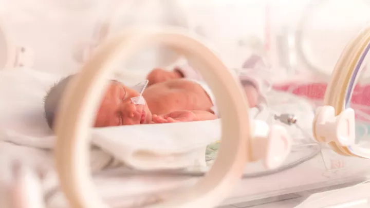 Baby in NICU bassinet