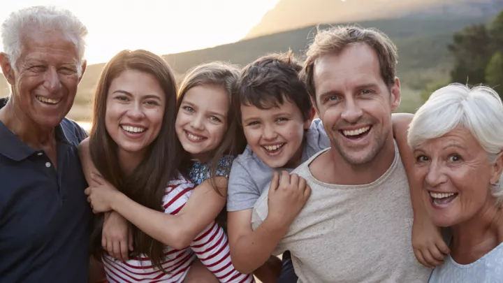Grandparents, parents, girl and boy