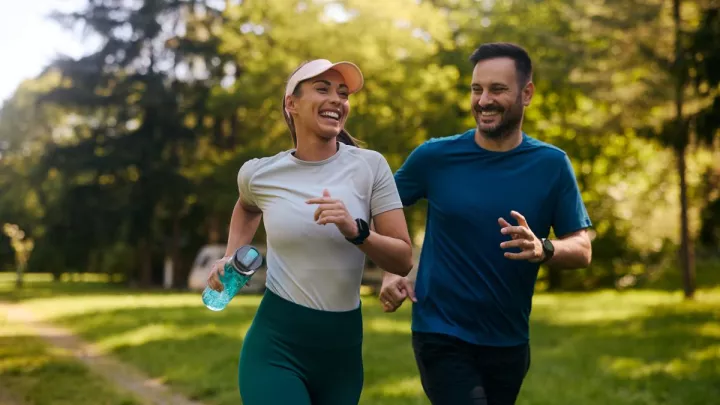 Man and woman running