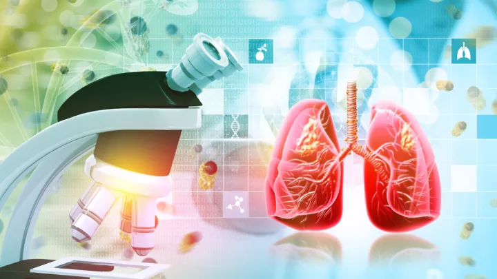 Medical illustration of a microscope and the lungs