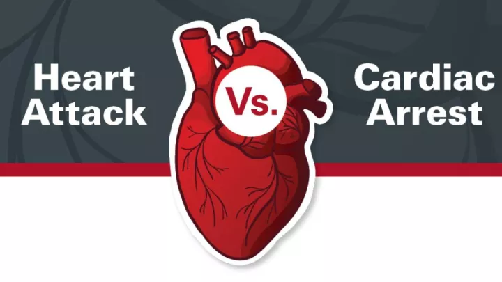 Graphic that says "Heart attack vs. Cardiac arrest"