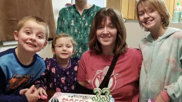 Sara Rosemeyer celebrates her birthday with her children (from left to right) Liam, Sadie, Noah and Layla.